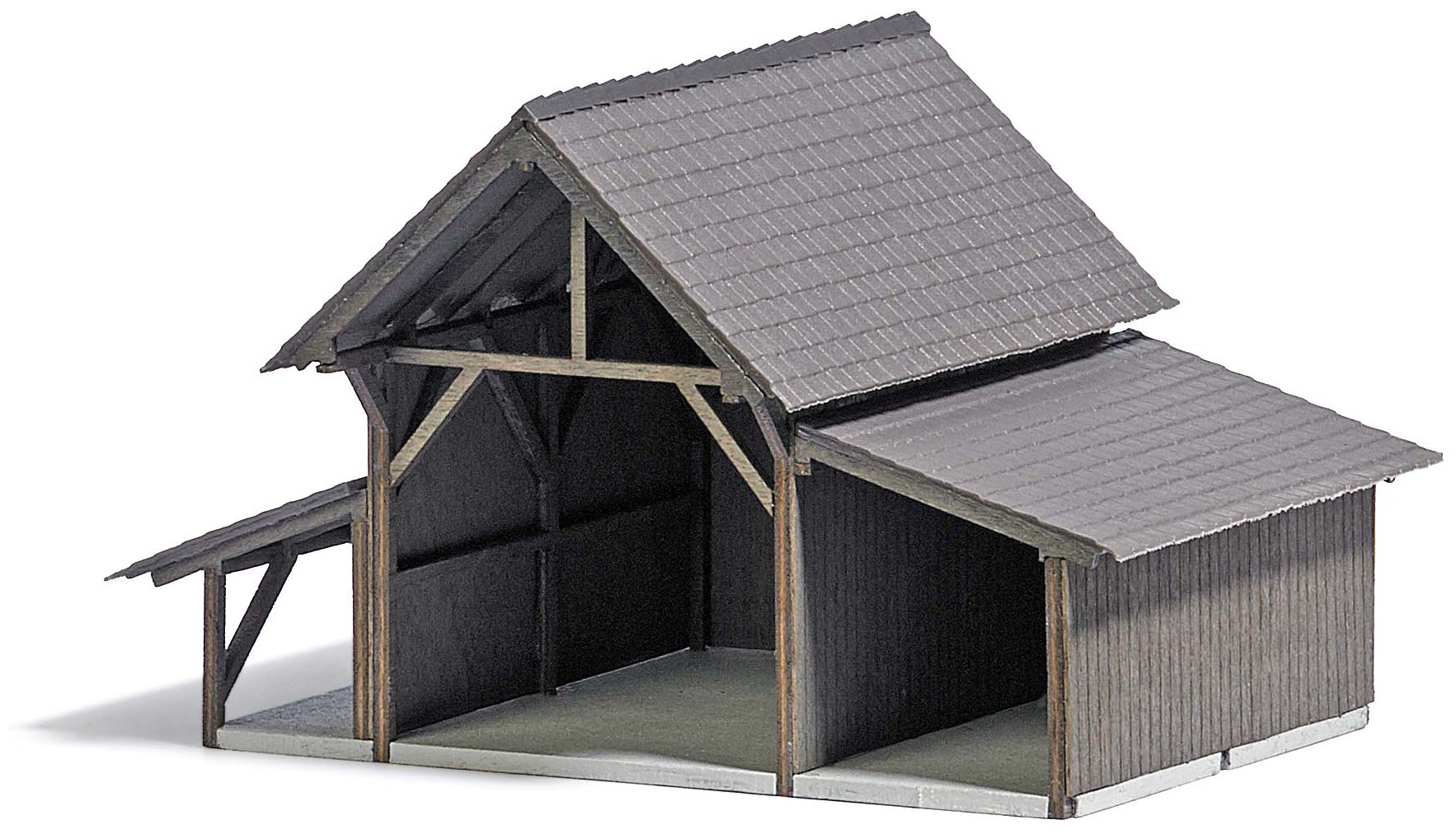 Grange  foin en bois ouverte. Livr en kit. Dim. 100x75x63mm