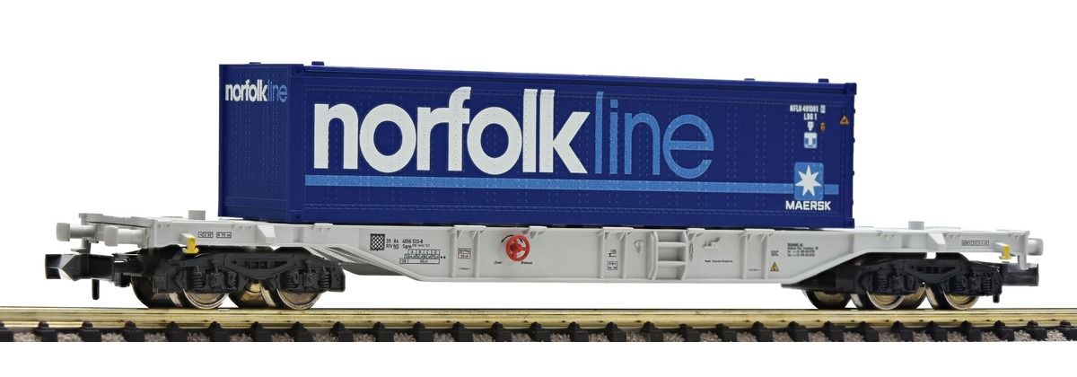 Wagon  boggies porte container  avec container Norfolkline