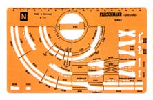 Gabarit de dessin pour plans de voies N en plastique jaune transparent  lchelle 1/ 5