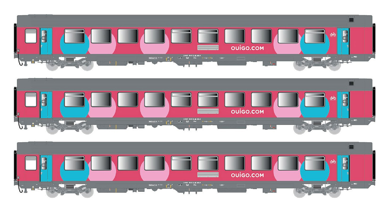 Set 3 Voitures Voyageurs Vtu Ouigo SNCF