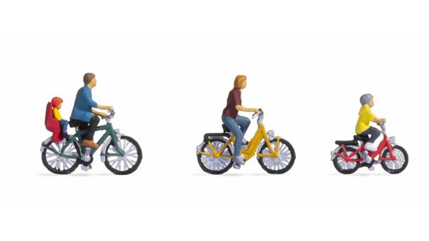 Famille en promenade avec 3 bicyclettes 4 figurines