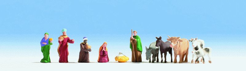11 figurines pour crêche de Noël‚Jésus‚ Marie‚ Joseph‚ rois mages‚boeufs‚anes