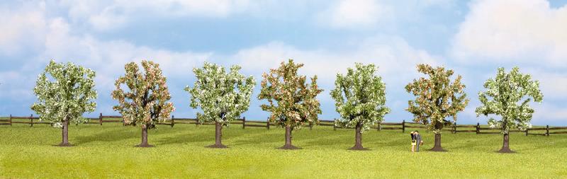 7 arbres fruitiers en fleurs de 8 cm de haut nouv.2011