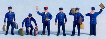 6 figurines personnel de chemin de fer  porteurs  avec valises et sacs