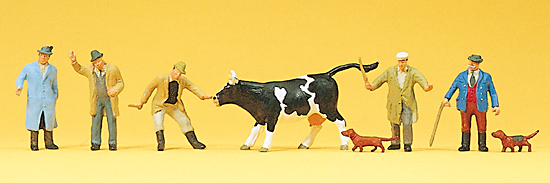 Marchands de bestiaux fermiers vache chien (7 figurines)