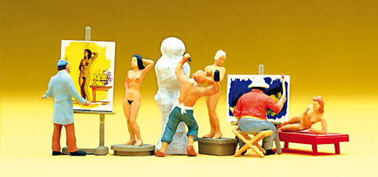 Peintres‚ sculpteur‚ modèles (6 personnages avec accessoires)
