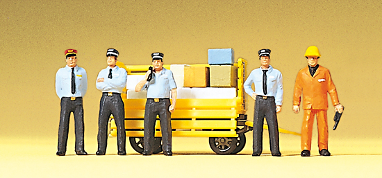 5 personnels de chemins de fer‚ 1 chariot avec bagages