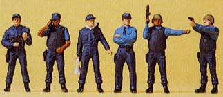 Commando de policiers en action avec armes ( 6 pers. )en stock (puis chez Preiser)