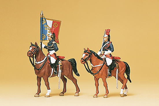 Garde Rpublicains 2 personnages 2 chevaux et drapeau franais