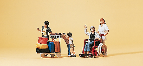 5 voyageurs avec chariot  bagages chaise roulante accessoires