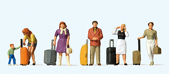 6 voyageurs avec valises  roulettes