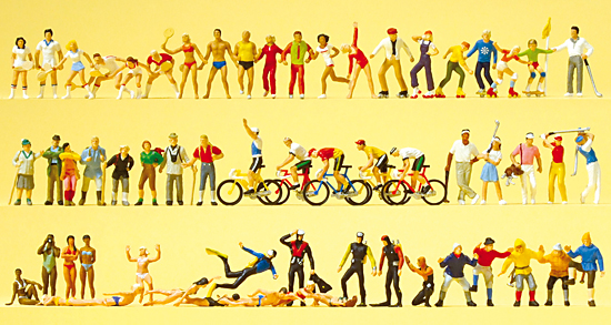 Set de 60 personnages aux sports divers‚ tennis‚ golfeurs‚ nageurs‚coureurs cyclistes‚ alpinistes ‚ plongeurs‚ etc