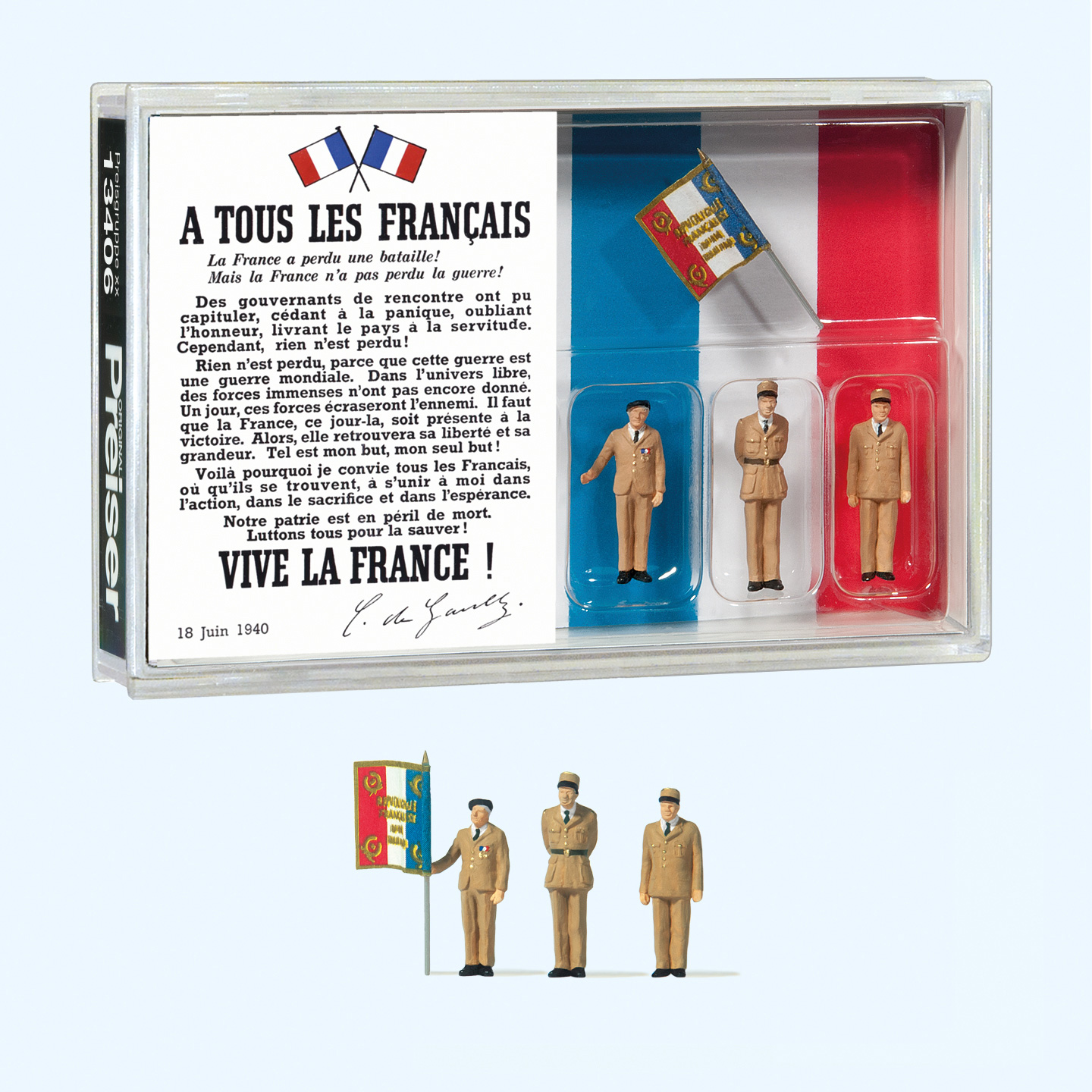 Appel du 18 juin Gnral de Gaulle en tenue de gnral 2me gnral militaire avec drapeau franais