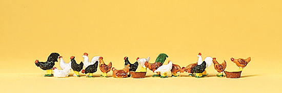 Poules et coqs (17 figurines)