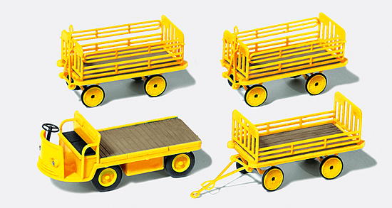 Chariot lectrique de quai ou hall marchandises et 3 remorques jaune en kit