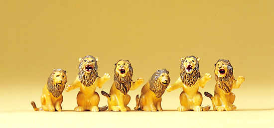 Animaux de cirque : 6 lions assis dont 4 avec pattes de devant leves