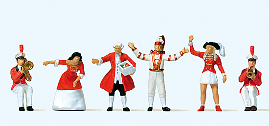 6 figurines de carnaval avec prince et reine du carnaval musiciens etc. idal pour char de carnaval (ex. Busch rf.59950)  nouv. 2012 sortie 2014