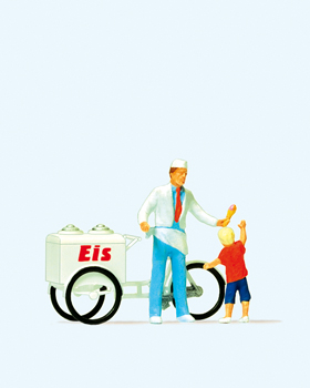 Marchand de glace avec son triporteur et un enfant