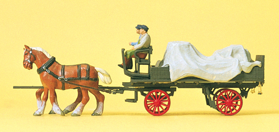 Attelage de deux chevaux avec charriot bch et deux personnages assis