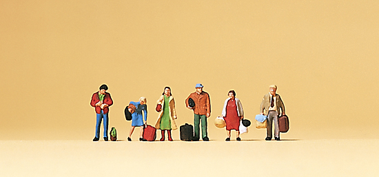Voyageurs attendants ( 6 pers. ) avec accessoires valises  sacs etc