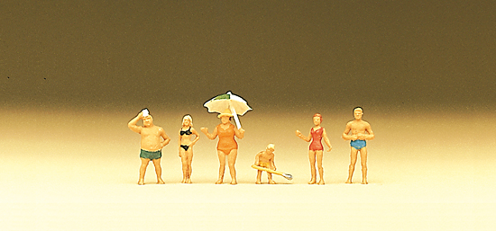 La famille Dupont à la plage (6 personnages et parasols)