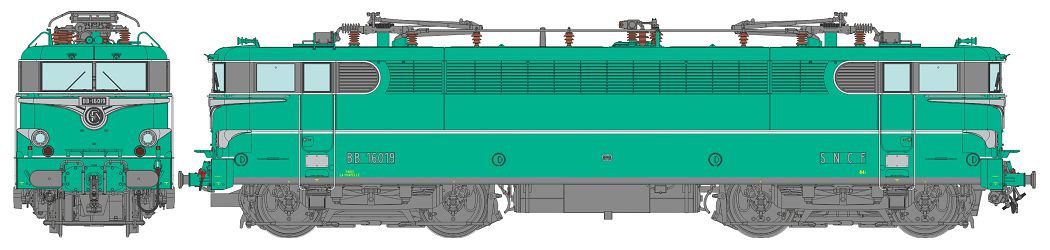 Locomotive électrique SNCF BB16019 verte à enjoliveurs‚ traverses renforcées‚ La Chapelle‚ DC interface digitale